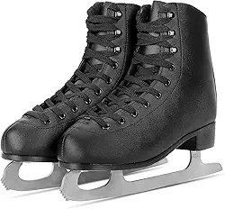 Patins de gelo para iniciantes - Patins de gelo brancos confortáveis de couro para mulheres, homens, meninos e meninas (tamanho acima de 1 tamanho) (preto, tamanho feminino: 10/tamanho