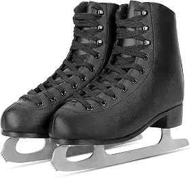 AhmyLion Patins de gelo para iniciantes - Patins de gelo brancos confortáveis de couro para mulheres, homens, meninos e meninas (tamanho acima de 1 tamanho)