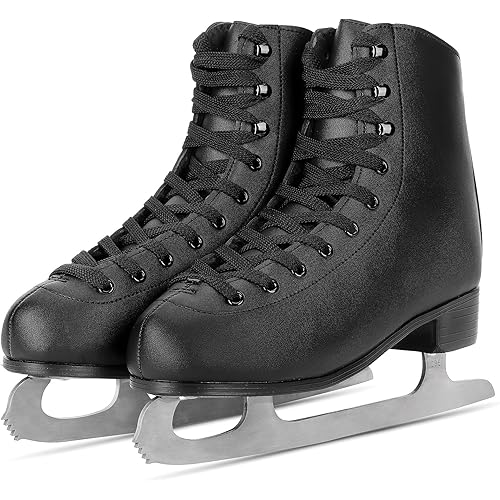 Figure Ice Skates for Beginners - White Comfortable Leather Ice Skates for Women, Men, Boys & Girls (Size Up 1 Size)