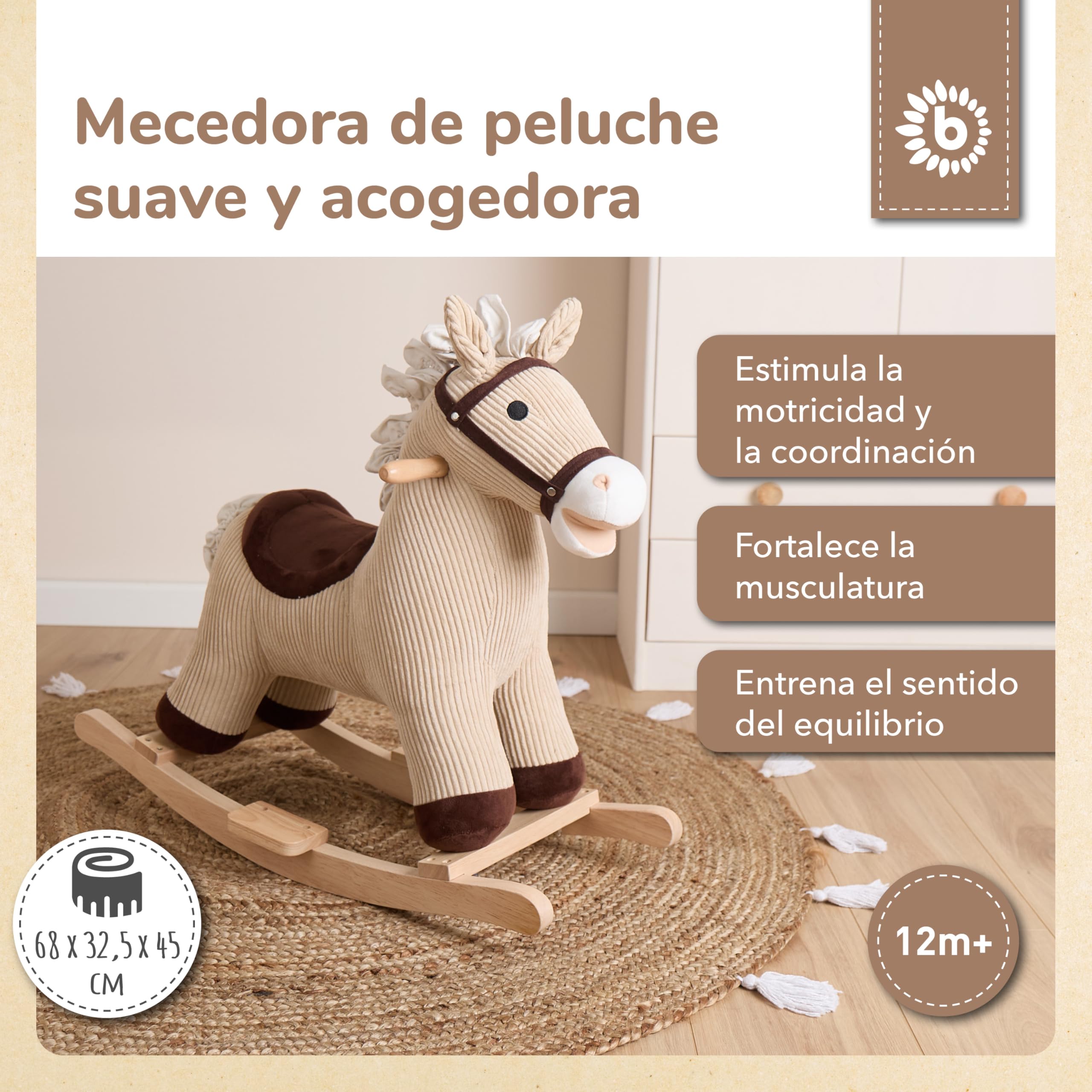 Bieco Peluche de caballo Lucky de 68 cm, mecedora para niños, columpio para bebés, columpio para niños pequeños, balancín para bebés a partir de 1 año