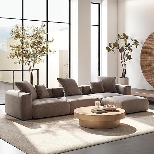 Miniatura 5 de Sofá modular de 141.73 pulgadas, sofá en forma de L con otomana, sofá de pana con 5 almohadas, sofás seccionales de pana de gran tamaño para sala de