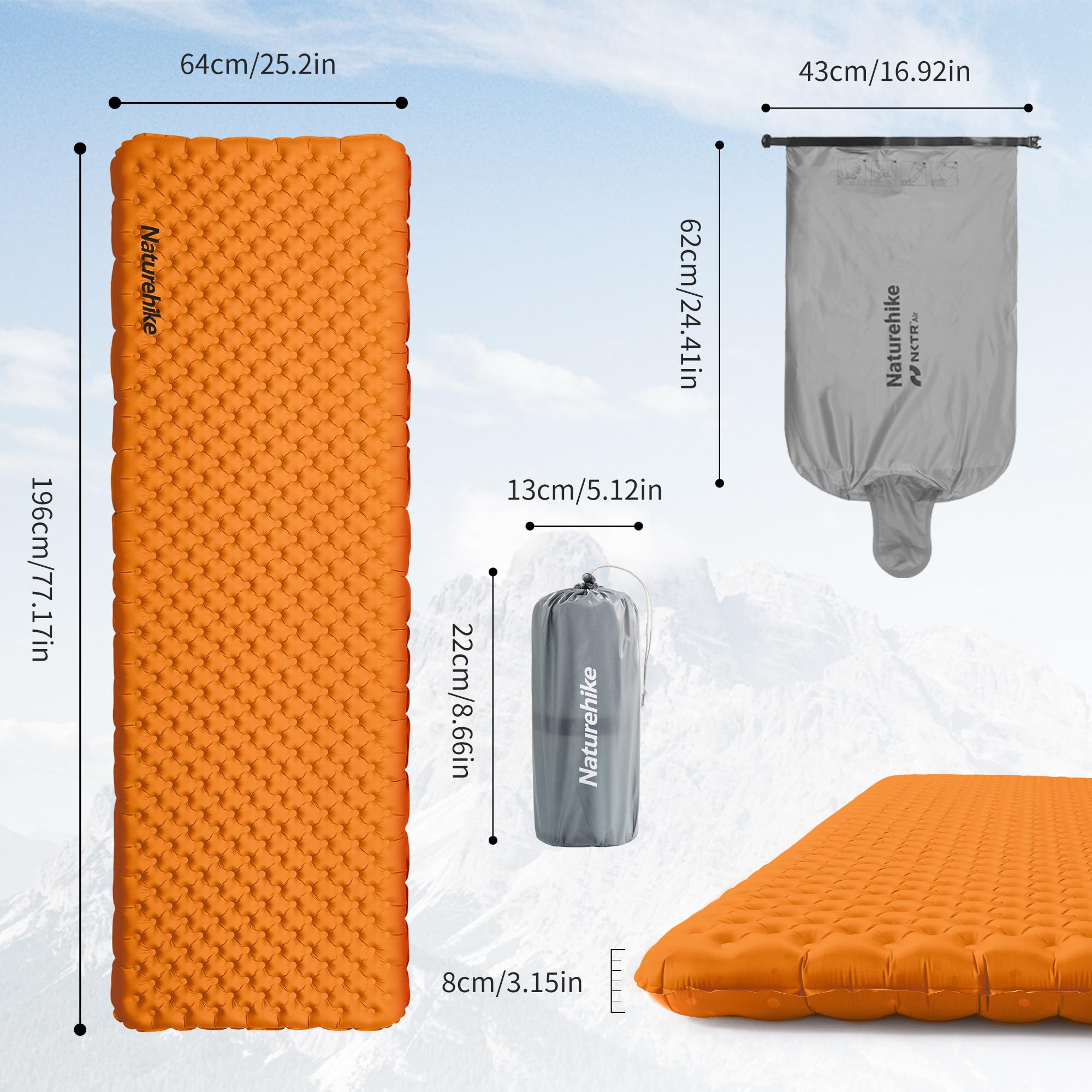 Naturehike ウルトラライトインフレータブルパッド R5.8 マミー型 Naturehike Ultralight Insulated Sleeping Pad with R5.8, 3.2