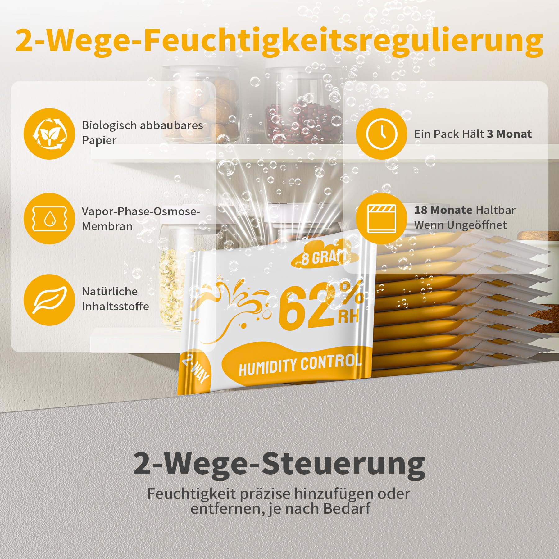 Control doble de la humedad 62% HR terpenos y protección del sabor, 8g regulador de humedad para almacenar hierbas protege hasta 28g - 10 piezas