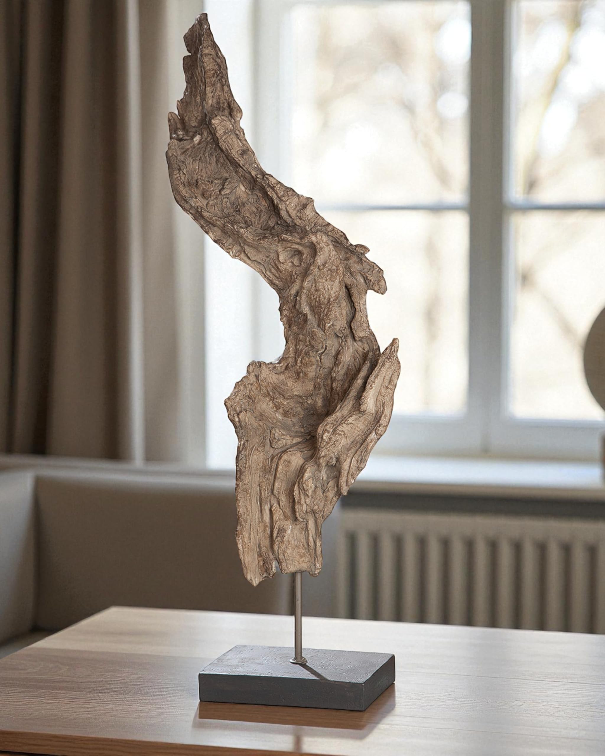Gilde Scultura radice d'albero marrone naturale su base nera H 69 cm