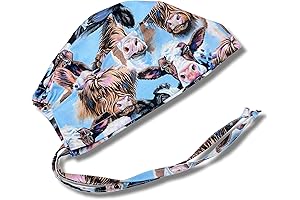 Scrub Hats with Cow Print Ties