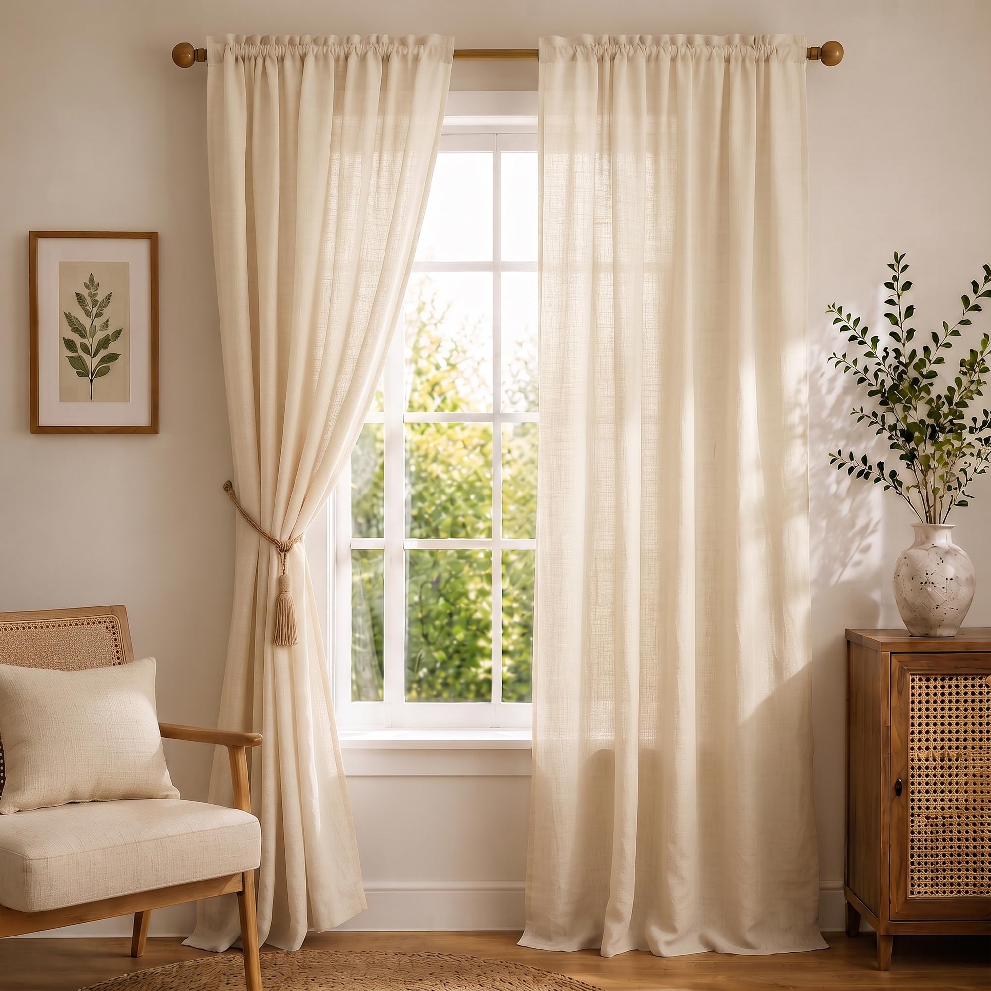 HOMEMONDE Sheer Curtains Customize - Transparent Set of 2 Curtain with Rod Pocket Top Living Room, Office Decoration - Beige