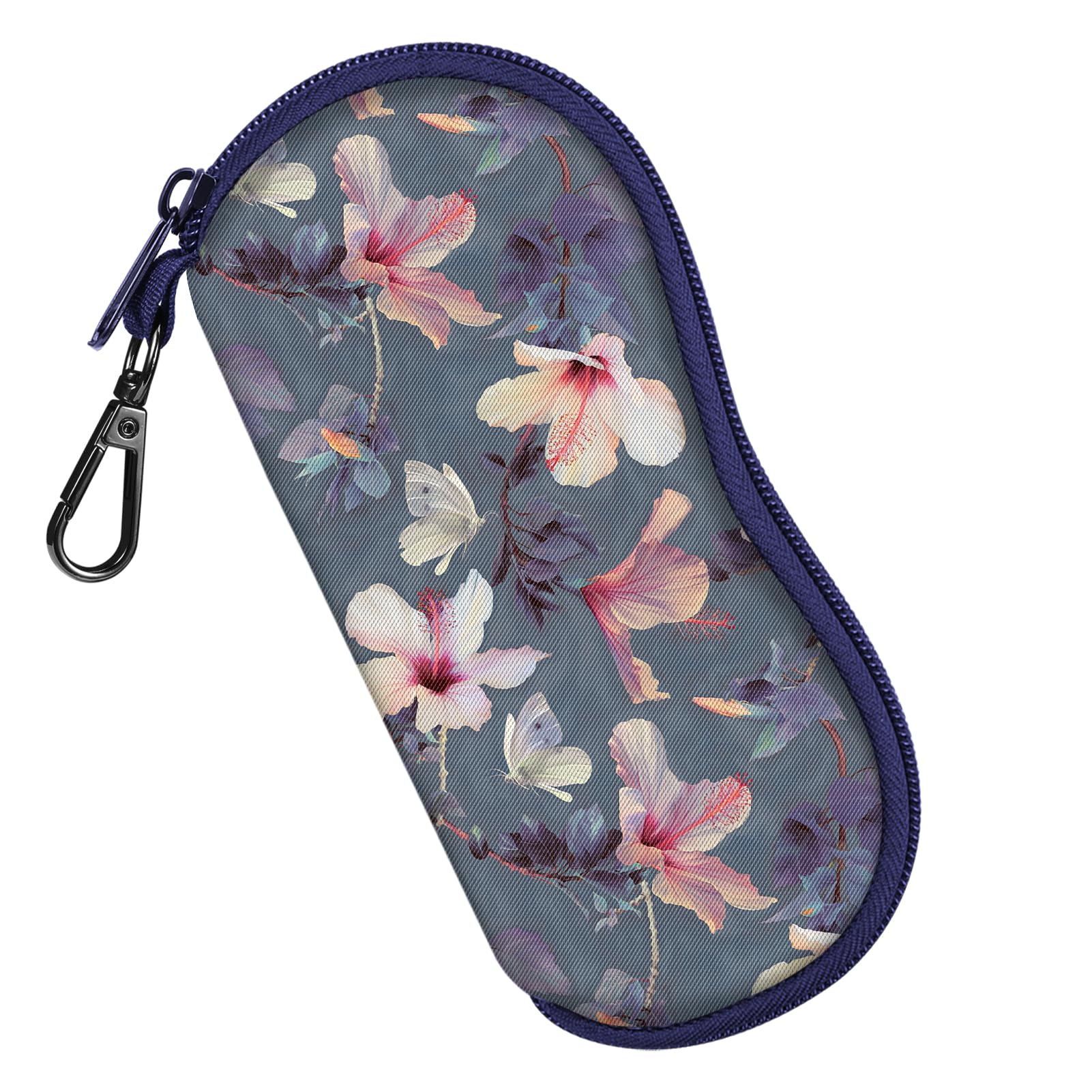 FINTIE Glasses Case with Carabiner, Ultra Light Portable Neoprene Zipper Sunglasses Soft Case, Blooming Hibiscus