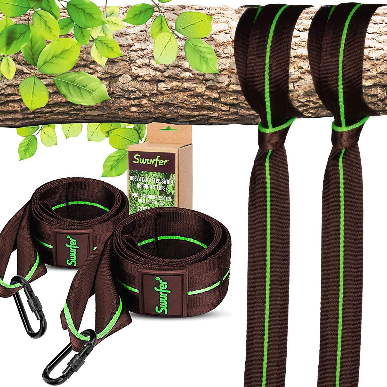 Swurfer Tree Swing Hammock Straps –Hanging Kit for Hammock, Tree Swings, Durable, Weatherproof, Rust Free, Secure Lock Snap Carabiners Included, Weight Limit 2200 lbs Per Strap (3 Feet - 2 Straps)