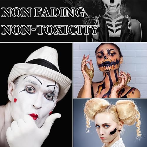 Miniatura 5 de 2 piezas de pintura facial blanca y negra con esponja, kit de maquillaje de pintura facial de Halloween para adultos, kit de paleta de pintura