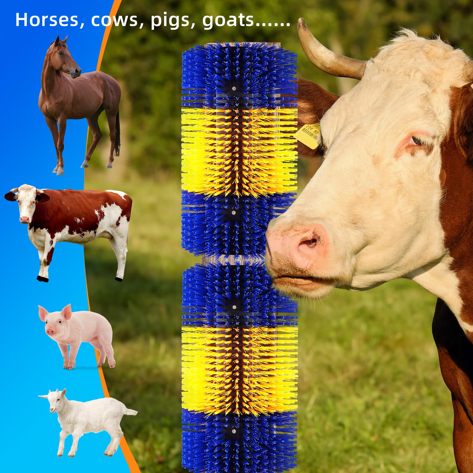 Cepillo rascador de ganado de tamaño extragrande, cepillo rascador mejorado para caballos/cabras/vacas/ganado para aseo, kit de cepillos rascadores de caballos para aliviar la picazón con dos juegos