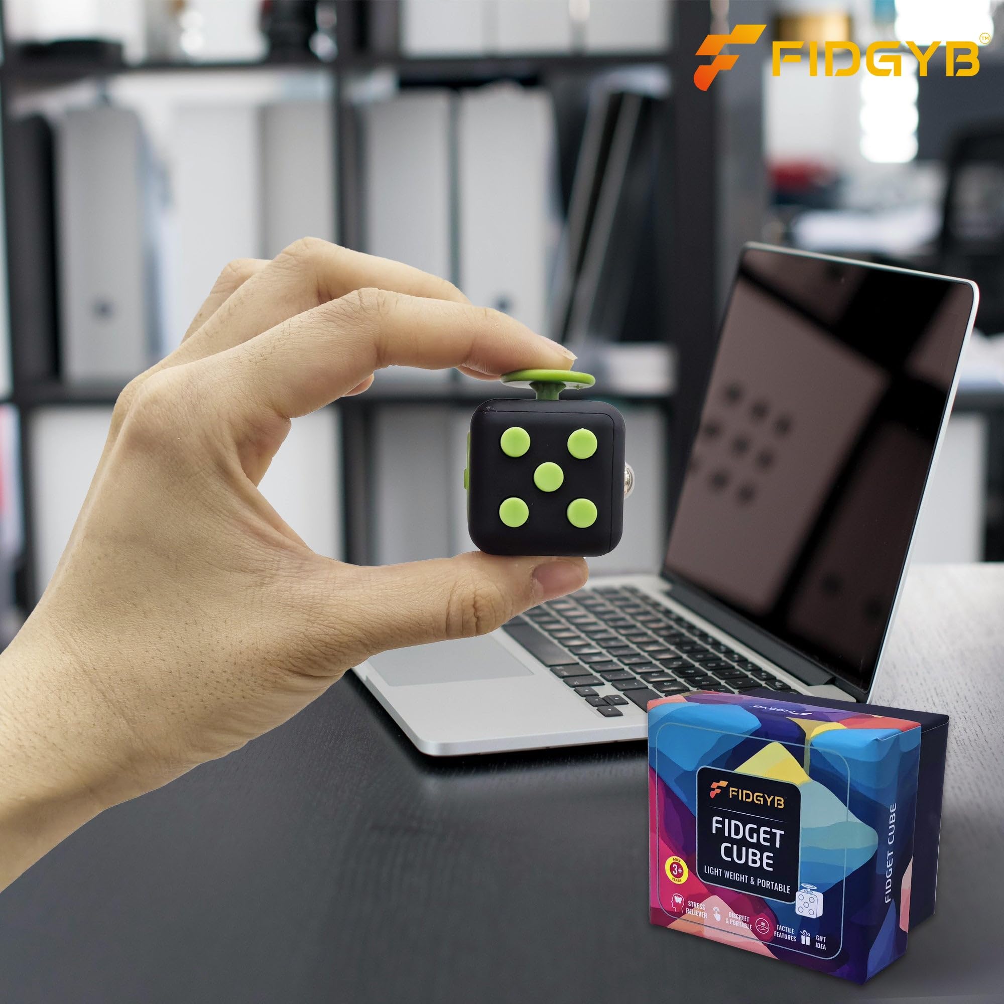 Fidget Cube kostka antystresowa dla dorosłych i dzieci, gładka, cicha zabawka sensoryczna w przypadku lęku, koncentracji i ADHD [czarna i zielona]