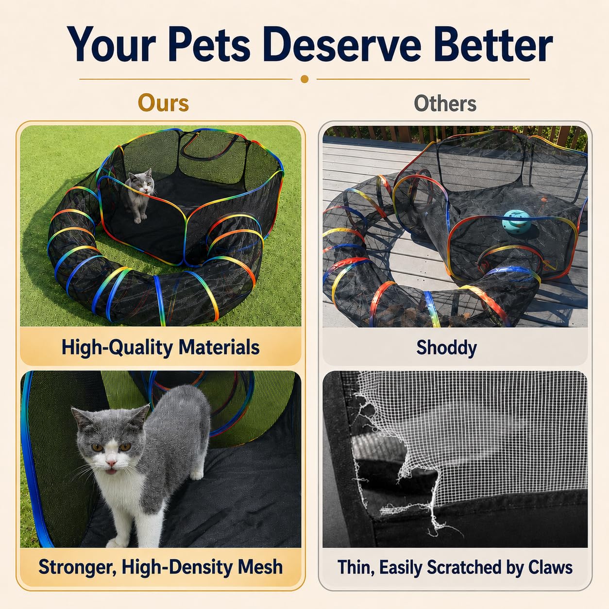 Recintos para gatos arcoíris al aire libre, casa exterior para gatos de interior, incluye tienda de campaña portátil, túnel circular para gatos, gatitos y animales pequeños, dentro de bolsa