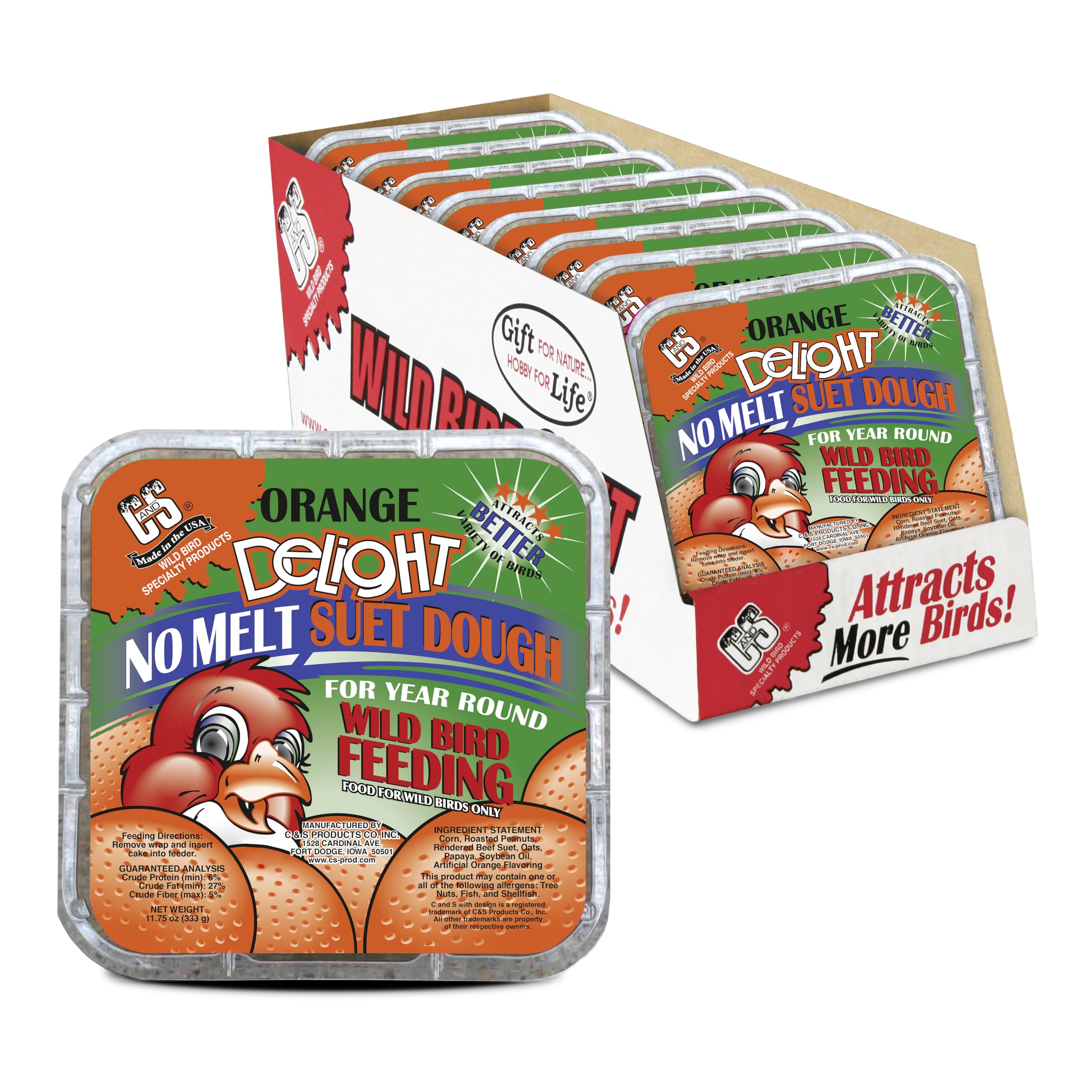 C&amp;S Orange Delight No Melt Suet Dough, Suet Cakes for Wild Birds