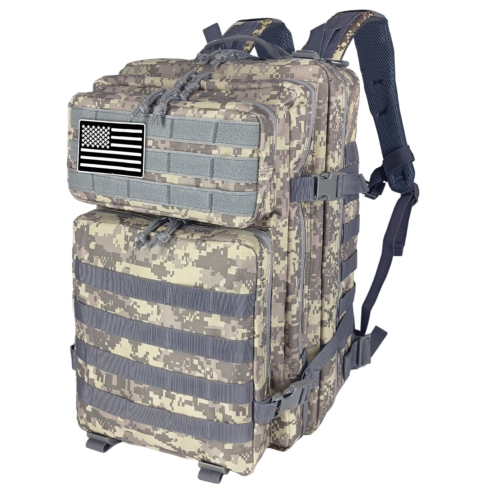 HEMSO Military Backpack 45L Waterproof Tactical Backpack Molle Backpacks Large Assault pack for Travelling Hunting Hiking Camping Fishing Trekking Gym (Grey Camouflage)