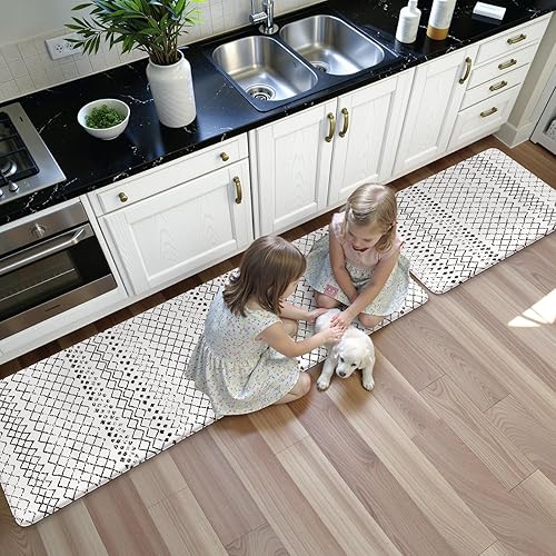 Vista 543 de KIMODE - Juego de 2 tapetes de cocina bohemios, antifatiga, antideslizantes, impermeables, ergonómicos, acolchados, cómodos, para lavandería, Caqui