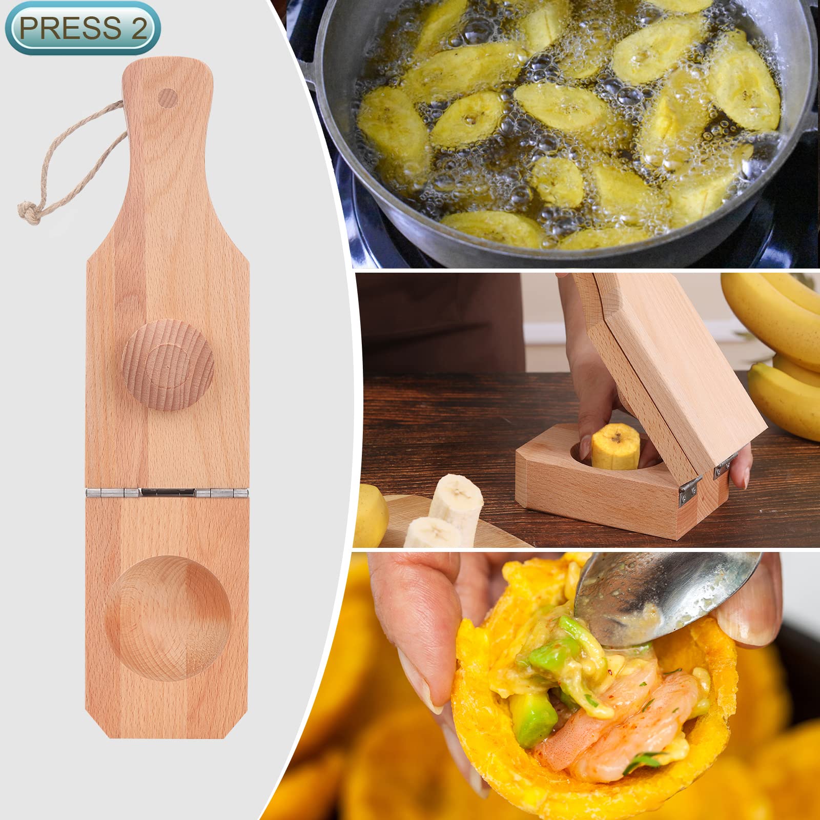 Tostonera Bananenpresse In Herzform – 2-in-1 Aus Holz, Für Gefüllte Tostones & Chips (grün)