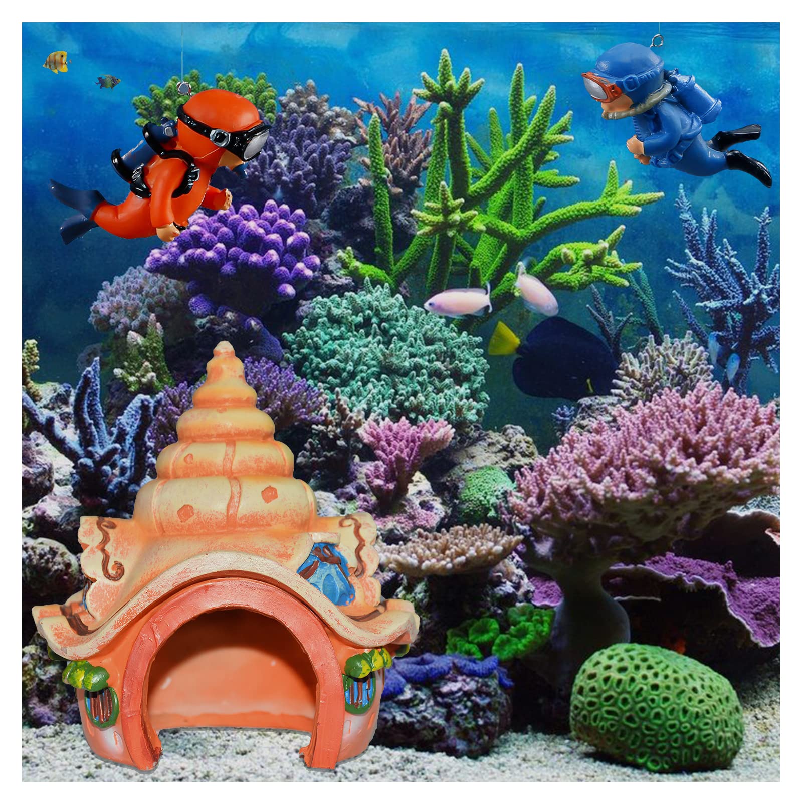 Set Including Castle,Submarine,Sunken Ship,Conch & Mushroom House and 2