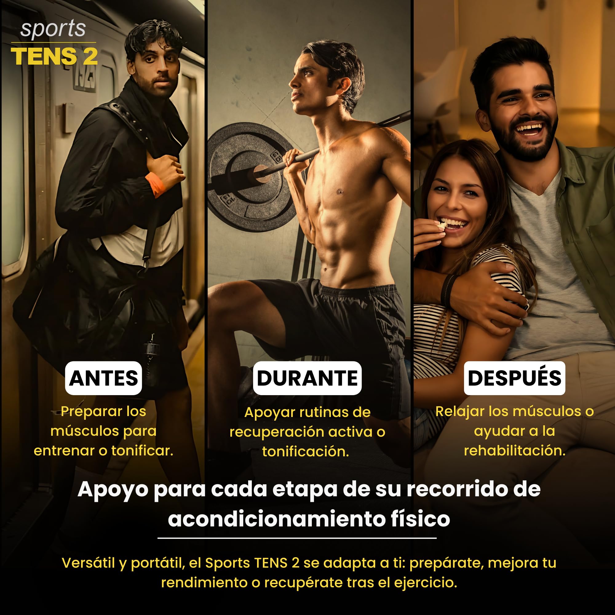 TensCare Sports TENS - Electroestimulador muscular. Programas predeterminados TENS, EMS y para masaje y programas manuales. Alivio del dolor, tonificación y relajación musculares.
