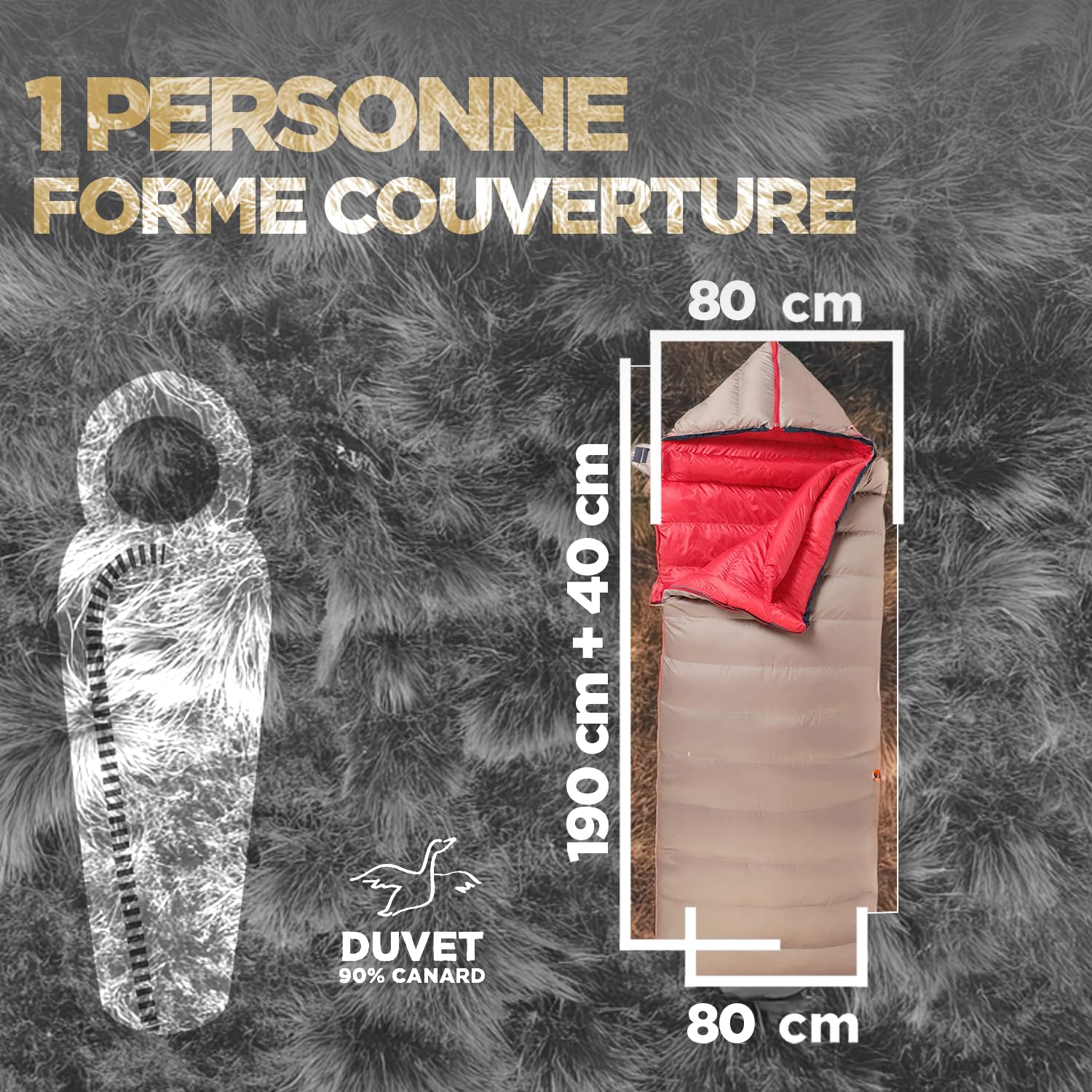 Lestra Outdoor ­­­Cocoon Sac de Couchage Couverture – T° Limit Confort -10°C – Confortable & Technique – Duvet de Canard – Adulte – 190 + 40 x 80 cm – 1,6 kg