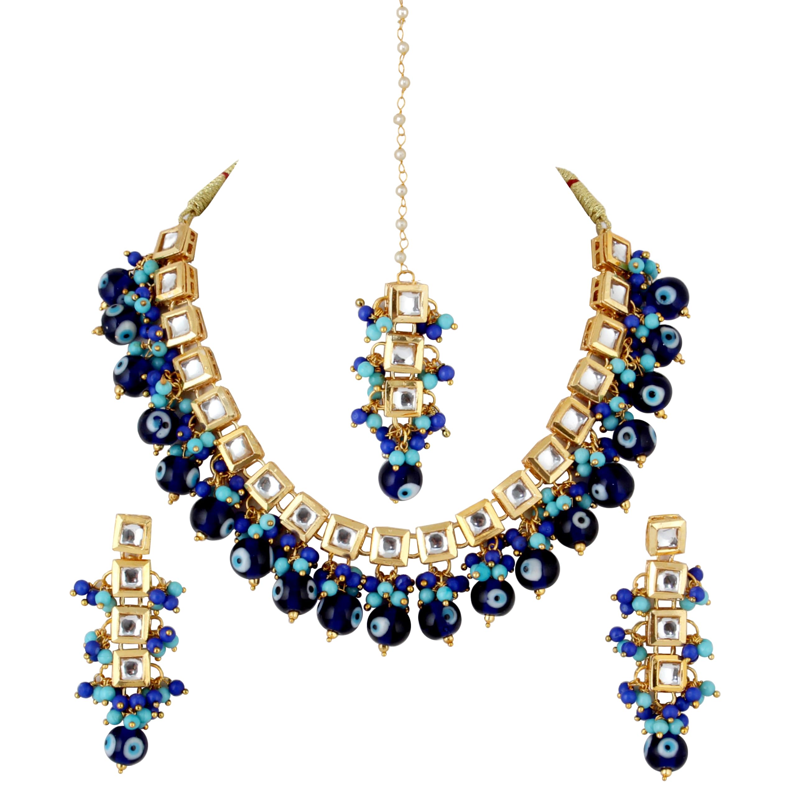 Lucky Jewellery Back Meenakari 18k Gold Plated Blue Color Tika Earring Combo Uncut Big Faux Kundan Choker Necklace set (990-J5SK-1664-EE) (B0CN4RP49G) Amazon Price History, Amazon Price Tracker