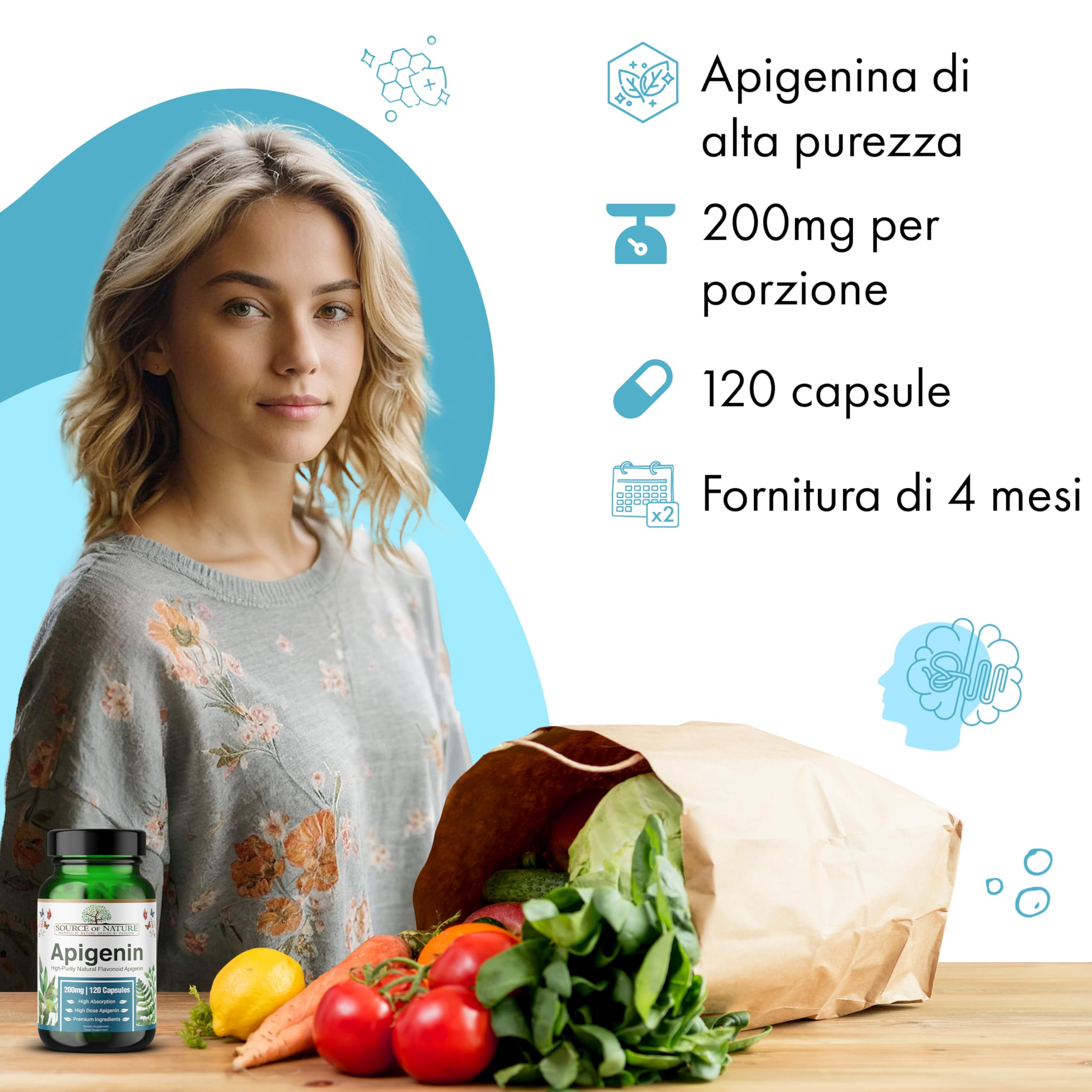 Source of Nature® | 200mg Apigenina | 120 Capsule | Integratore Premium di Flavonoidi | Senza Additivi Indesiderati | Qualità Danese Premium | Testato da Terze Parti