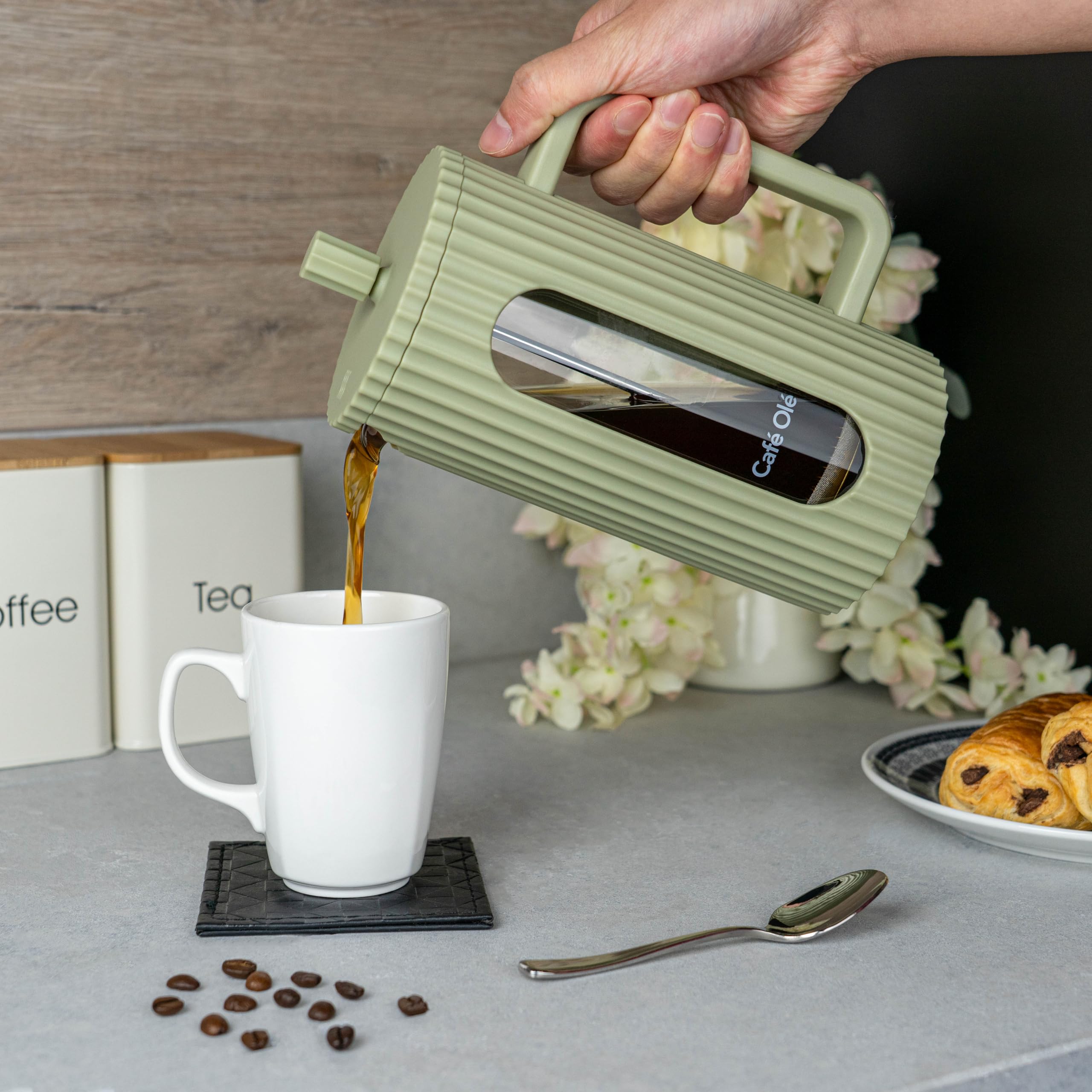 Cafetera Prensa Francesa Café Olé Ciao 3 Tazas Acero Inoxidable Verde