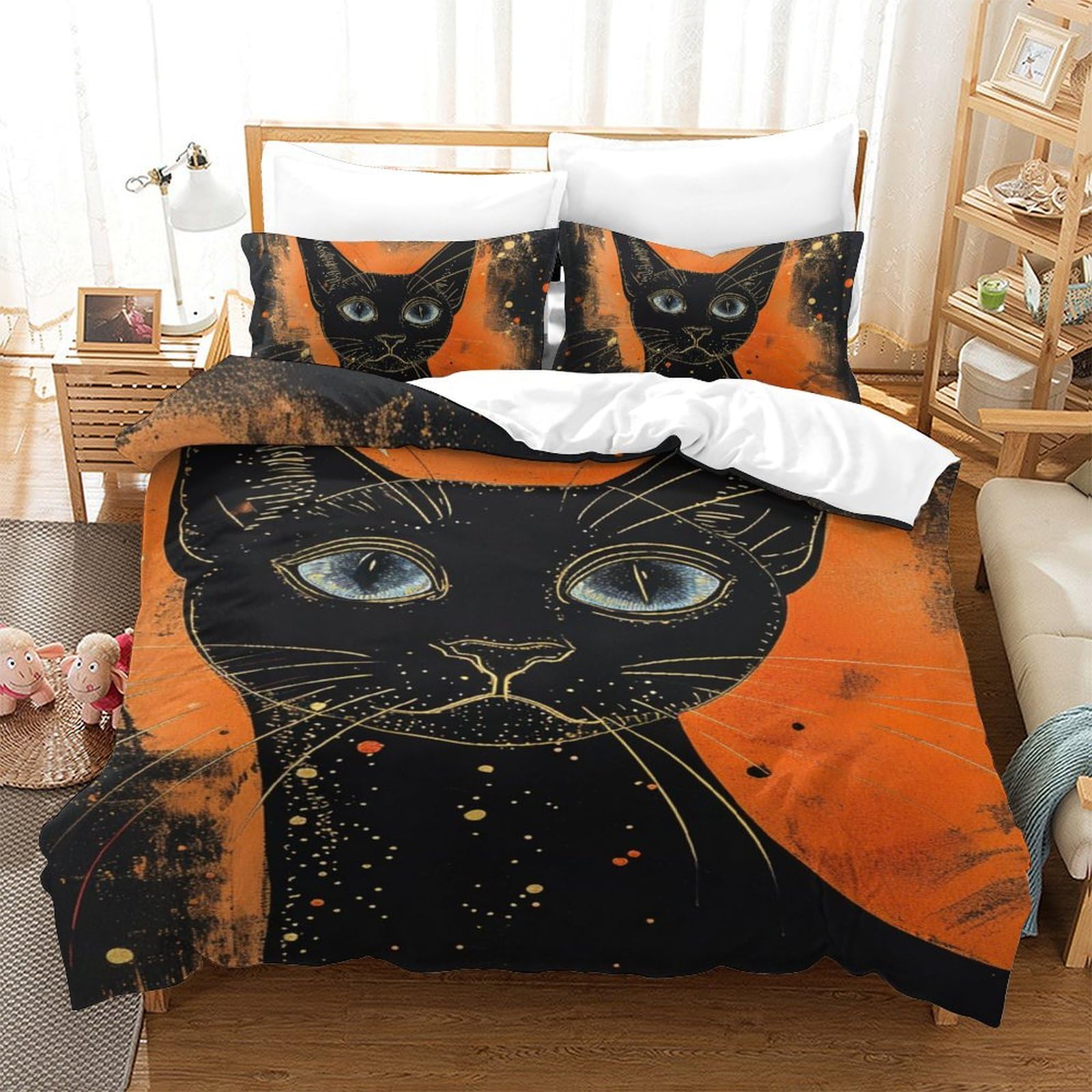 Lit enfant chat siamois 3D avec housse de couette microfibre et zippée