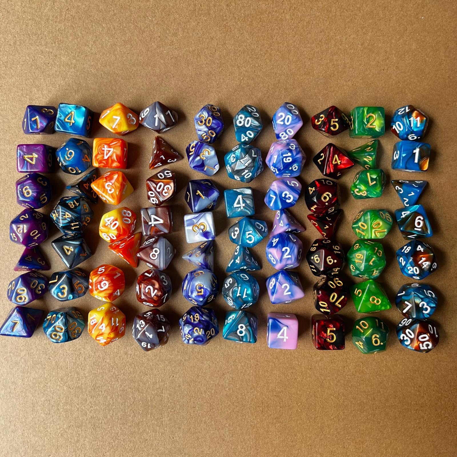 70 dadi poliedrici multilato in acrilico, 10 colori, adatti per giochi di ruolo