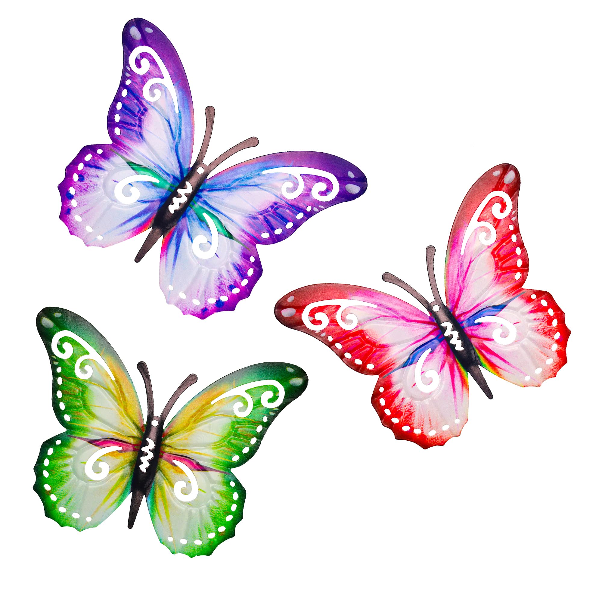 SUNNEKO Large Metal Butterfly Garden Ornaments Outdoor, Metal Wall Art Big Butterfly Decorations for Outside Garden Shed Fences Yard Decorations Wall Hanging (3 PCS)