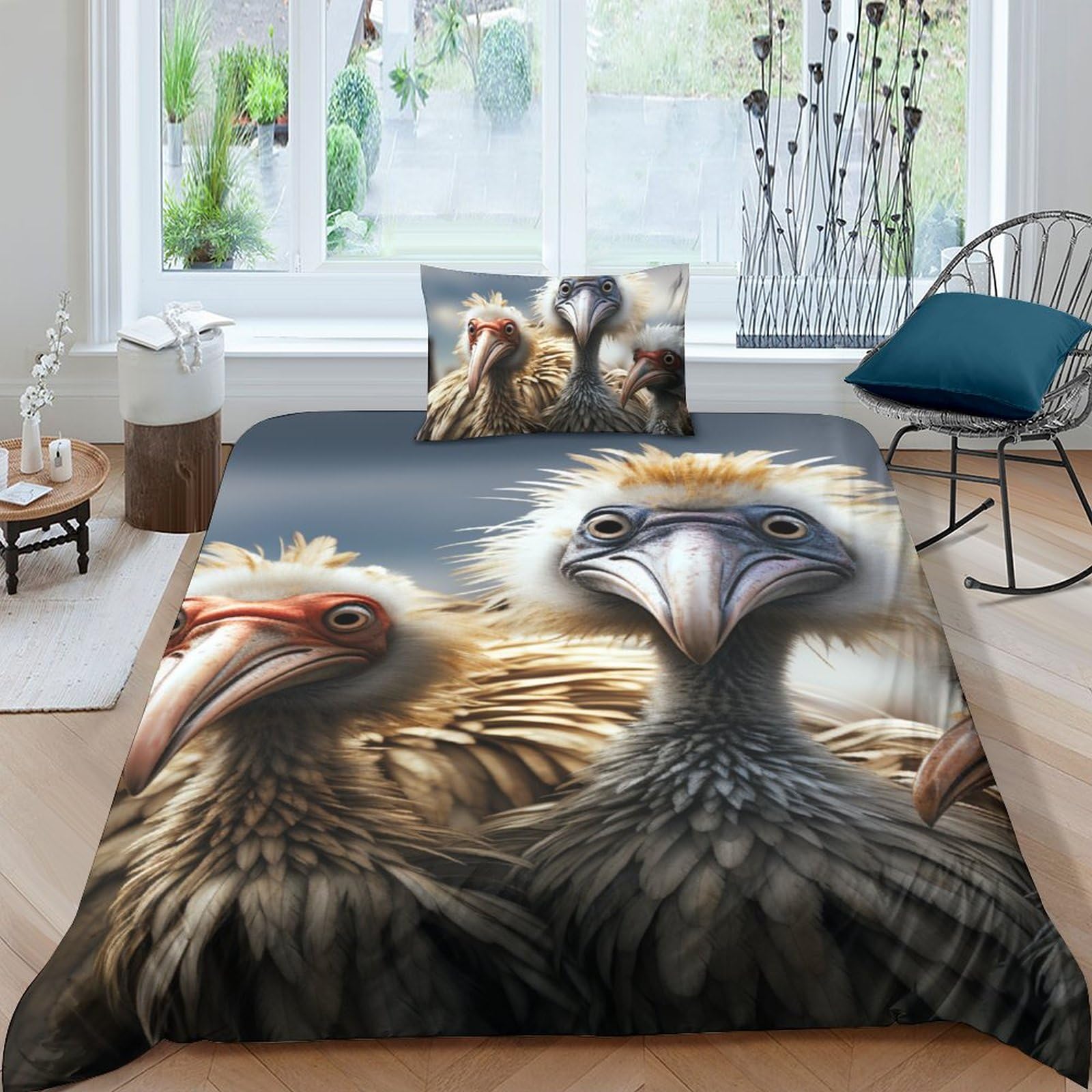 Housse de couette lion 3 pièces parure de lit animal 135x200cm microfibre