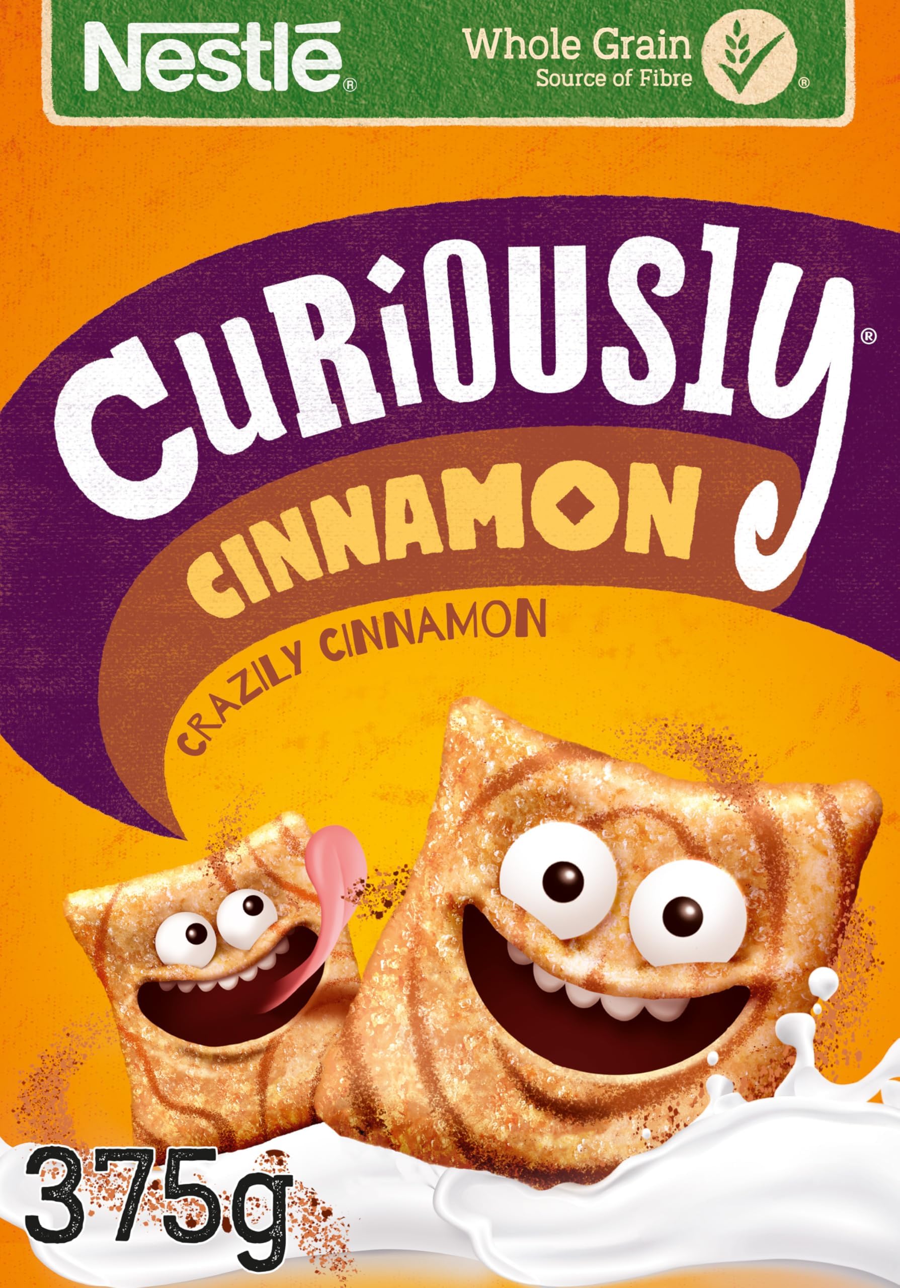 Nestlé Cereals - Curiously Cinnamon Breakfast Cereal - Bitesize Cinnamon Squares - High Fibre, 7 Vitamins & Iron - 375g