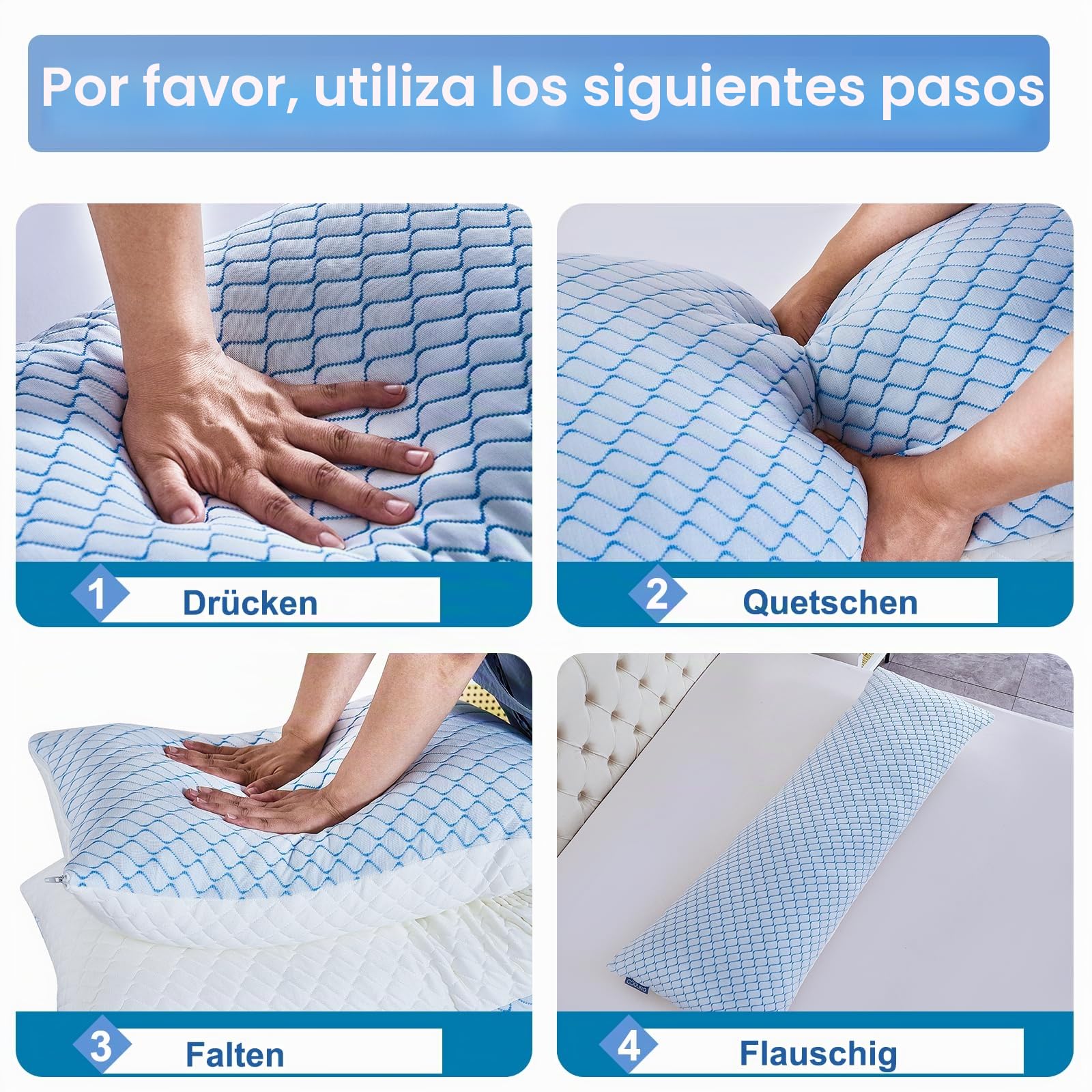 Almohada corporal para adultos - Almohada larga para dormir - espuma viscoelástica triturada y funda refrescante con cremallera almohada de cama para dormir de lado, 136 x 51 cm