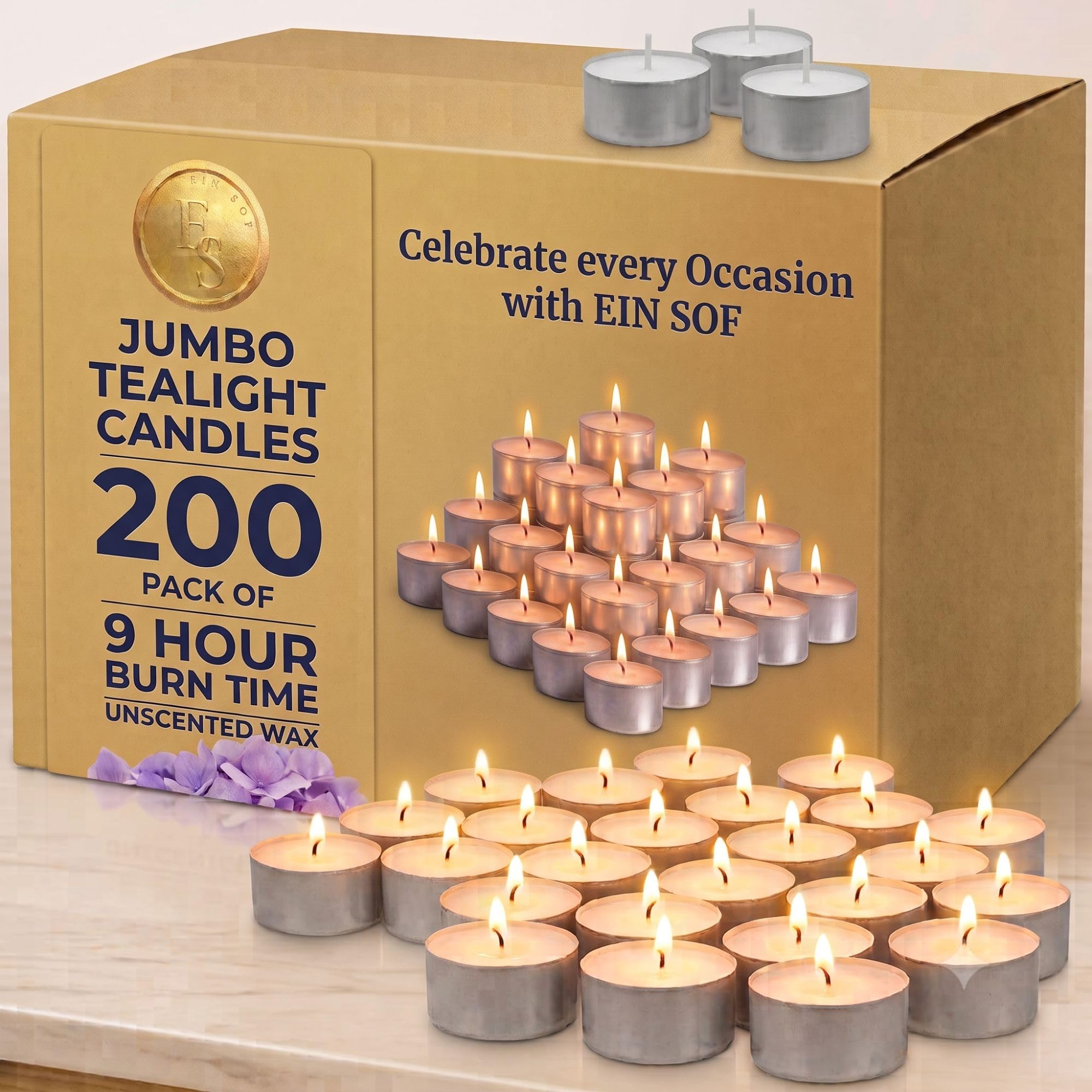 Ein Sof Set of 200 Pcs Tea Lights for Home Décor – 9 Hours Burning Time, White, Non Scented, Jumbo Wax Tealight with Long Wick, Candle Light Dinner Birthday Decoration & Bedroom Diffuser T Lamp-image-33