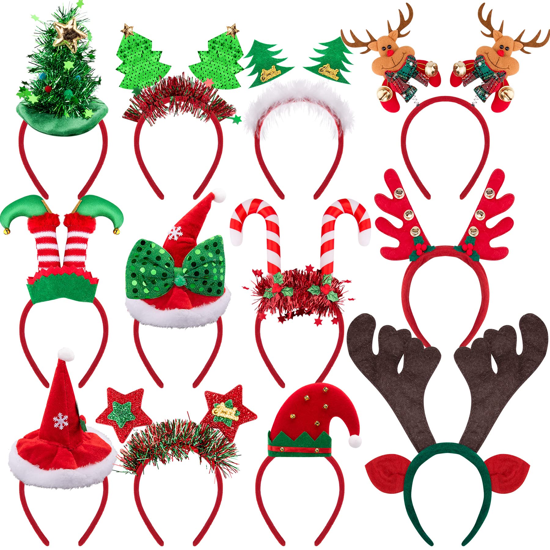 BQTQ 12 Adet Noel Saç Bandı Ren Geyiği Kostüm Saç Bandı Noel Ağacı Saç Bantları Elfler Parti Şapkaları Saç Bantları Noel Tatili Hediyesi için
