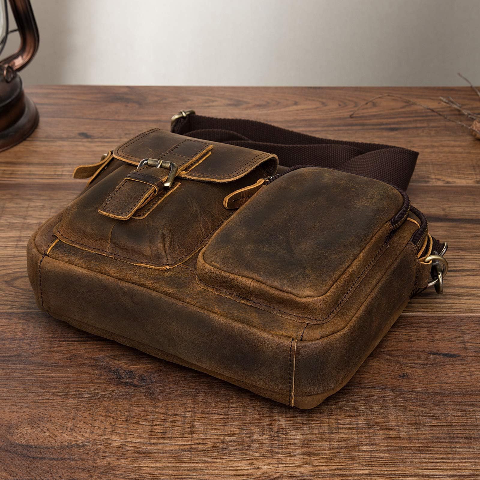 Le'aokuu Cross Body Messenger Schultertasche Umhängetasche Herren Original Leder für 10 "Tablets 036 (036 A Dunkelbraun)