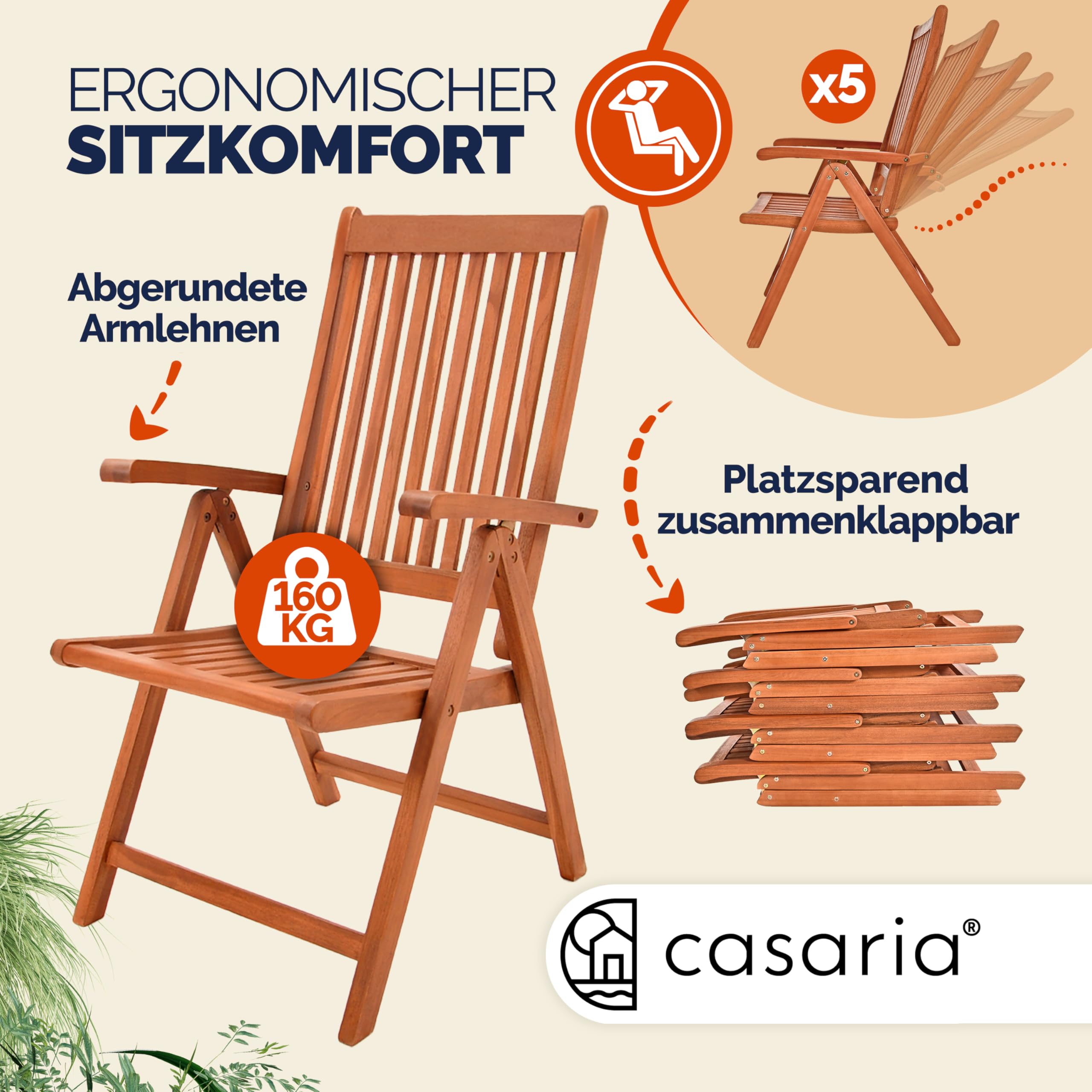 Casaria Chaises Pliantes Vanamo Bois d'eucalyptus Set de 4 | Chaise de jardin fauteuil terrasse pliable balcon
