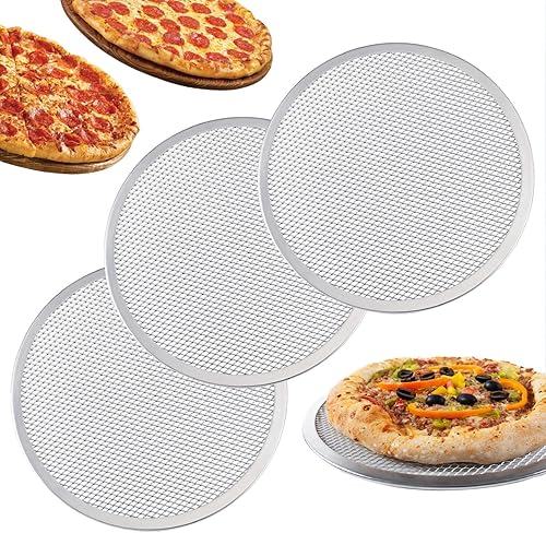 RHBLME Paquete de 3 pantallas para hornear pizzas de aleación de aluminio, pantalla de pizza de 12 pulgadas, pantalla de hornear de grado
