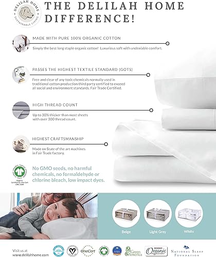 Miniatura 4 de Delilah Home Sustainable Living - Juego de sábanas de 100% algodón orgánico, certificado por GOTS y Vegan.org, 10.58 oz TC, fabricado con orgullo en