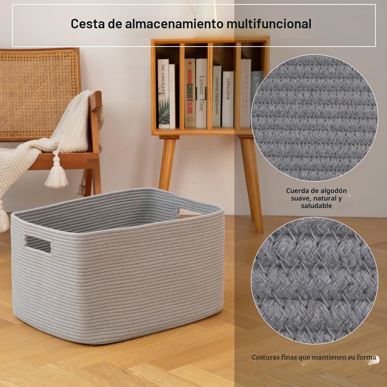 OIAHOMY Cesta grande con asa para almacenamiento de mantas, tejida con cuerda de algodón, 75 litros, 55,88 x 43,18 x 30,48 cm, para sala de estar, para juguetes, habitación infantil, gris