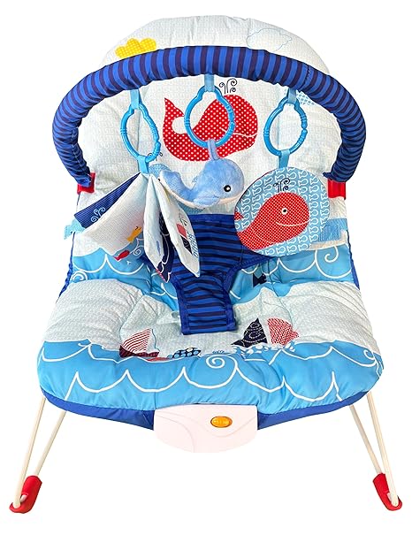 Ladida Baby Bouncer - Suitable from Birth to 9kg, Removable & Adjustable Toy Bar, 3-Point Secure Restraint, 8 Melodies with Calming Vibrations, Machine Washable Seat Pad, Easy Setup, Battery Operated