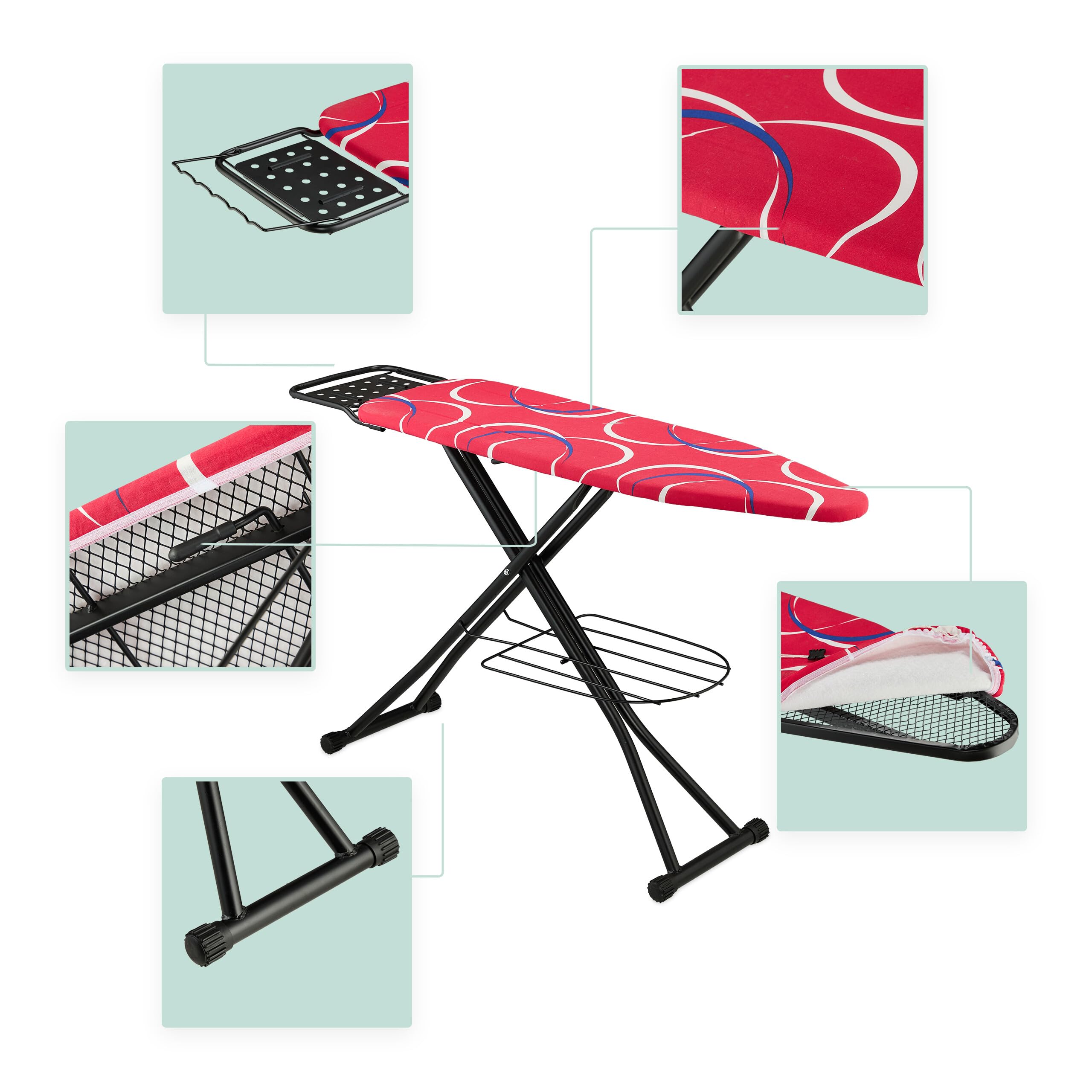 Relaxdays Table à Repasser, Pliable, Planche réglable en Hauteur, Plateau de Repassage L x P : env. 110 x 33 cm, Rouge