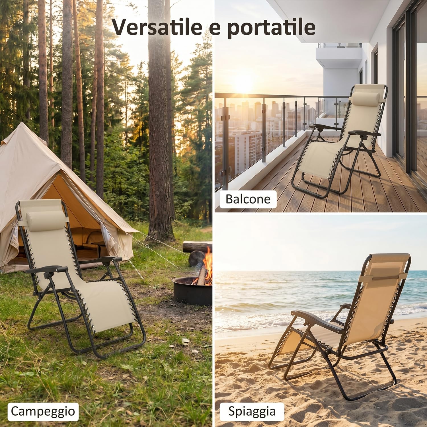 Marvin Sdraio Reclinabile Gravity da Giardino, Lettino Relax Pieghevole in Acciaio con Schienale Regolabile e Sistema di Blocco, Poltrona Prendisole per Terrazzo, Piscina, Spiaggia e Outdoor (Beige)
