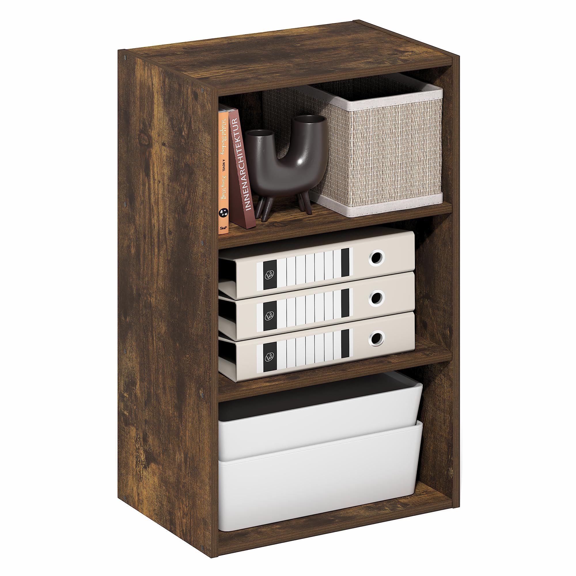 Furinno Basic Book Shelf, 3-Tier Bookshelf, Storage Organizer Bookcase with Open Shelf, 11 x 17 x 26, for Living Room, Bedroom, Home Office, Amber Pine