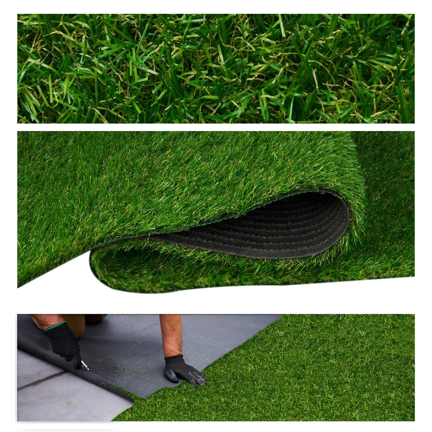 MDEKOR Kunstgrastapijt voor buiten, kunstgras, weerbestendig, grastapijt, per meter, groen, 370 x 200 cm, balkon, vloerbedekking, waterdoorlatend met drainage, 200 cm breed, in echte gras-look