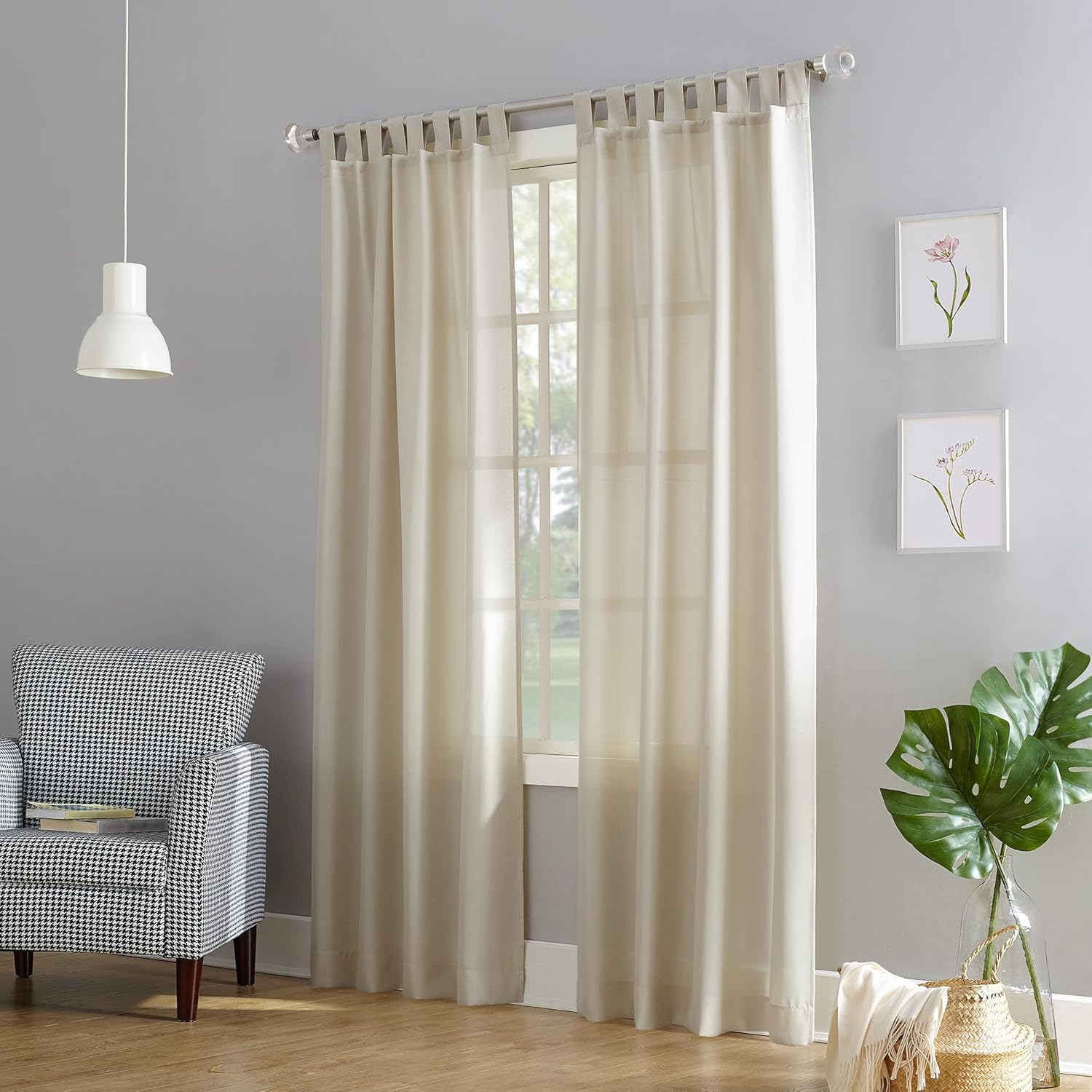 No. 918 Trevor Heathered Texture Semi-Sheer Tab Top Curtain Panel Pair, 40" x 108", Ecru
