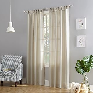 10 One Side Curtain Ideas for Asymmetrical Modern Style 32 No. 918 Trevor Heathered Texture Semi-Sheer Tab Top Curtain Panel Pair, ...