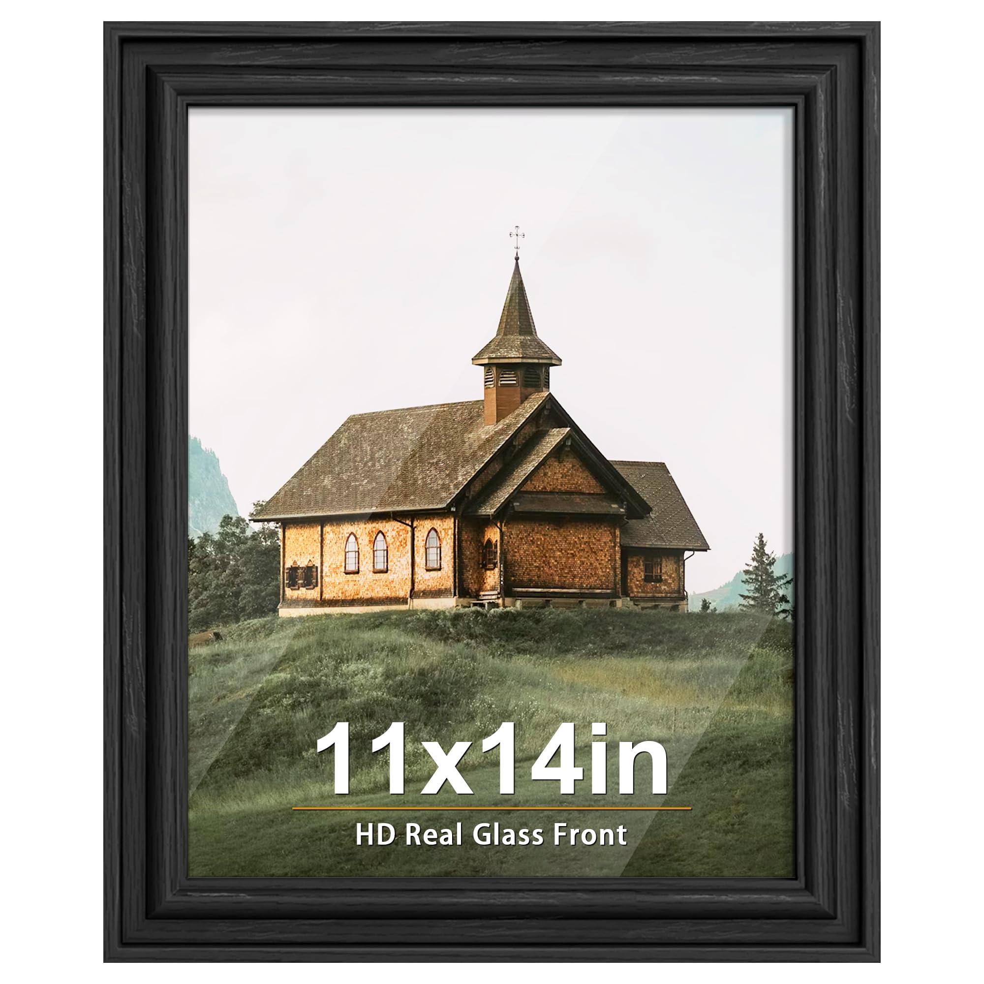 PEALSN 11x14 Picture Frame with Real Glass in Black Woodgrain