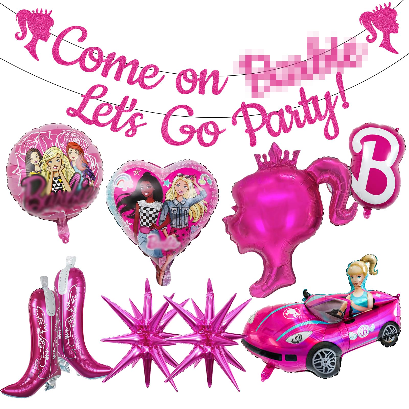 Pink Girl Party Decorations Foil Balloons Set, Pink Princess Birthday Party Decorations, Princess Foil Balloon Set, Princess Balloons for Girls Party Supplies