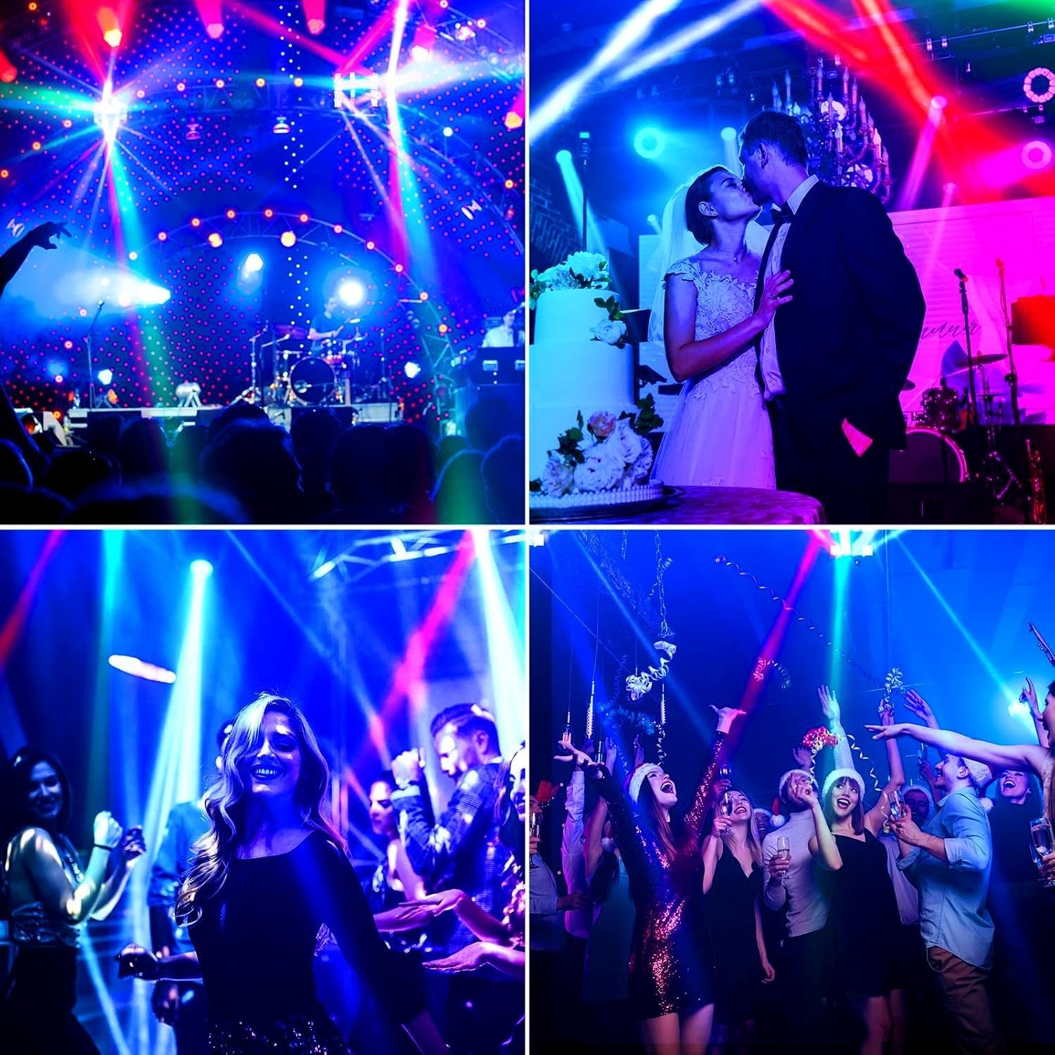 Luce a testa mobile, luci da discoteca, fascio LED RGBW Luci DJ, attivazione sonora e controllo DMX 512 for bar, band, matrimoni, concerti e palco dal vivo