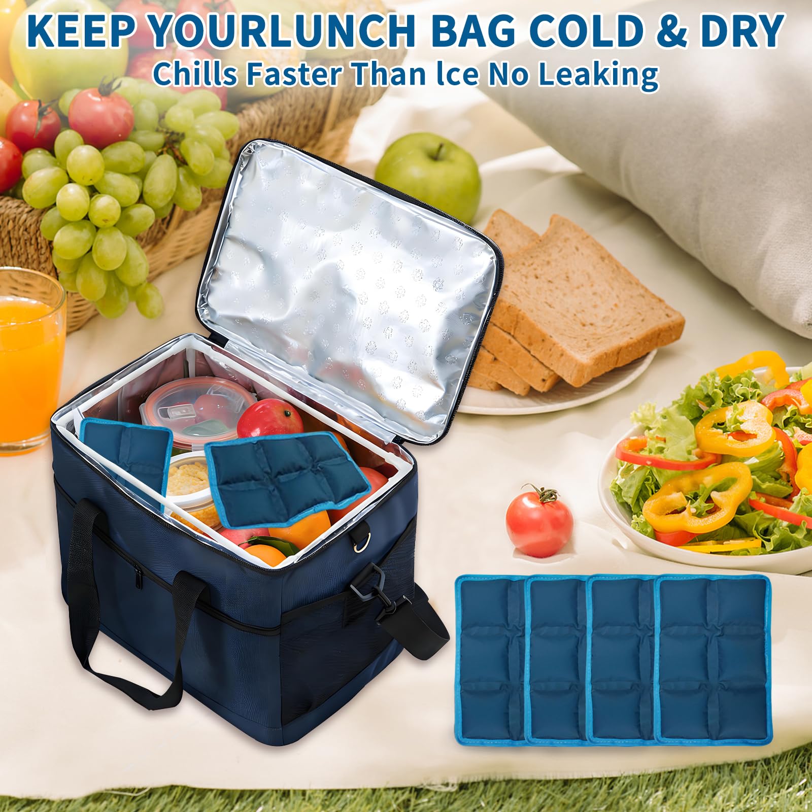 4 Pezzi Ghiaccioli per Borsa Frigo, Ghiaccioli Morbidi Riutilizzabili per Borsa Frigo, Mattonelle Ghiaccio, Ghiaccio per Borsa Termica, Elementi Refrigeranti, per Viaggi, Scuola, Picnic